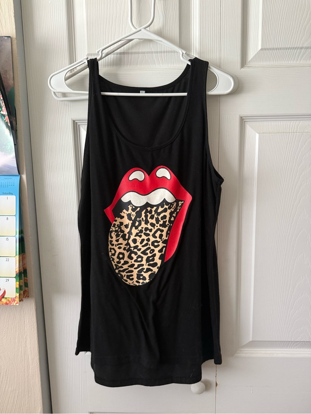 Source Unknown Black Tank Top with Red Lips and Leopard Tongue